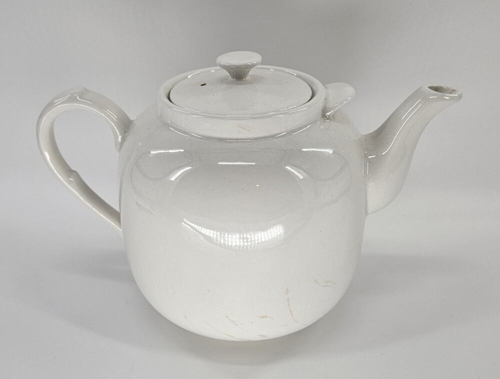 Vintage White Ceramic Teapot Large 12" Farmhouse Cottage Decor Crazed Glaze